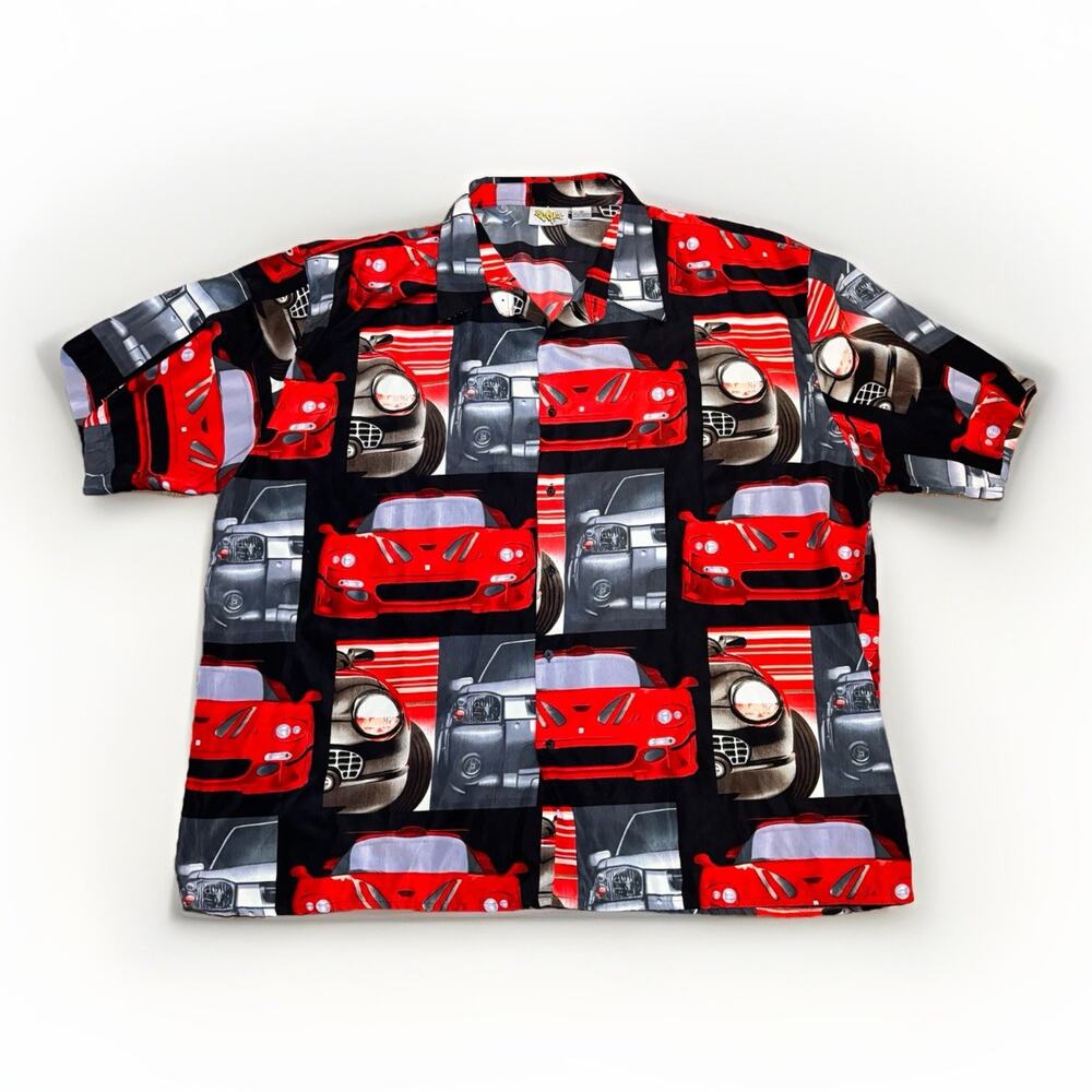 Vtg Uproar Car Graphic Button Shirt Red Sports Cars All Over Print 4XL Oversized
